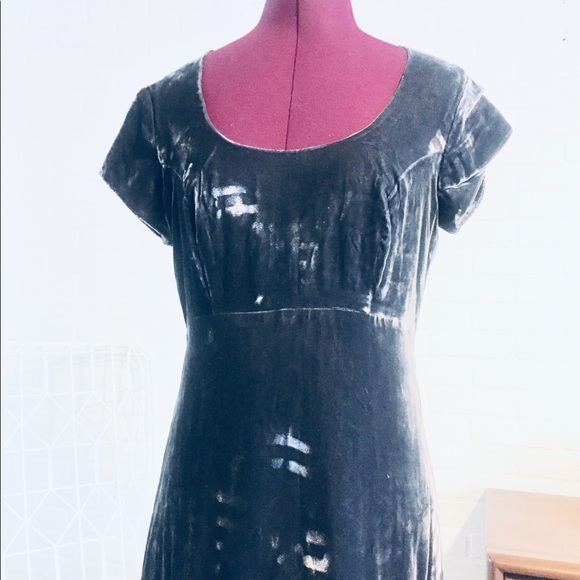 70s Gray Crushed Velvet Maxi Dress s M - Picture 2 of 8